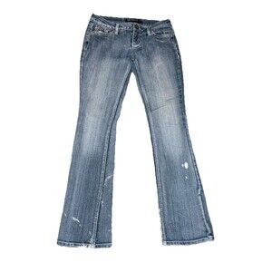 Premiere Jeans Womens 3/4 Blue Denim Distressed  Paint Stains At Bottom